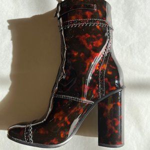 Tory Burch Patent Leather Animal Print Mid Calf Boots Size 7